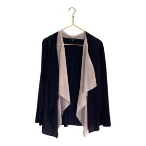 Ming Wang Black & Pink Open Cardigan Waterfront Layered Sweater Size S